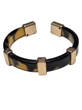 Vintage Tortoise Shell Cuff Bracelet Gold Tone Accents Retro 80s Fashion Jewelry